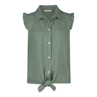 Ivy & You Dames blouse mouwloos linnen Army
