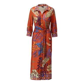 K-Design Dames jurk lang wikkelriem Oranje