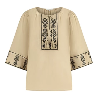 Nukus dames blouse met embroidery Camel