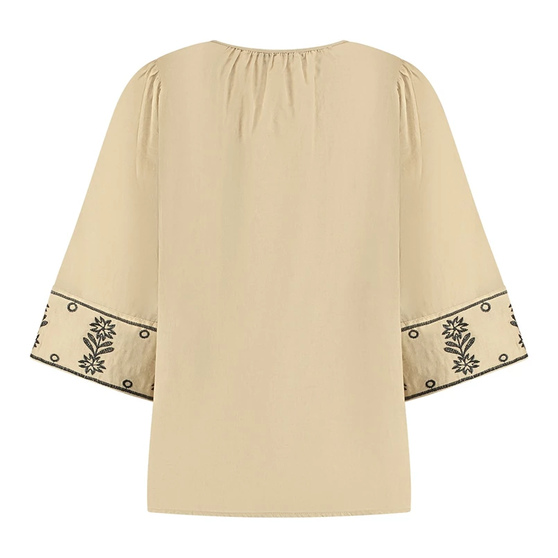 Nukus dames blouse met embroidery Camel