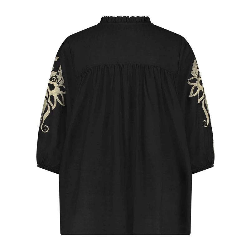 Nukus dames blouse met embroidery mouw Zwart