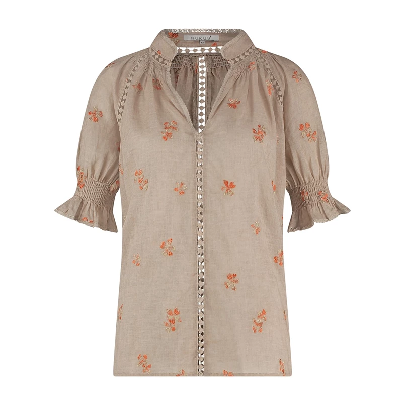 Nukus Dames blouse met embroidery Zand